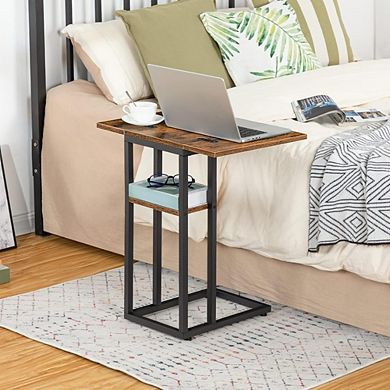 Great Ambitions Foldable C-Shaped End Table with Storage, Snack Table for Small Spaces,Easy Assembly