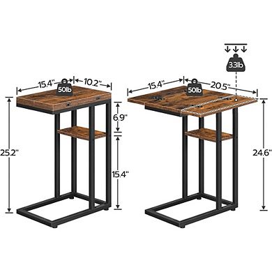 Great Ambitions Foldable C-Shaped End Table with Storage, Snack Table for Small Spaces,Easy Assembly
