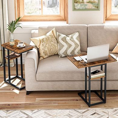 Great Ambitions Foldable C-Shaped End Table with Storage, Snack Table for Small Spaces,Easy Assembly