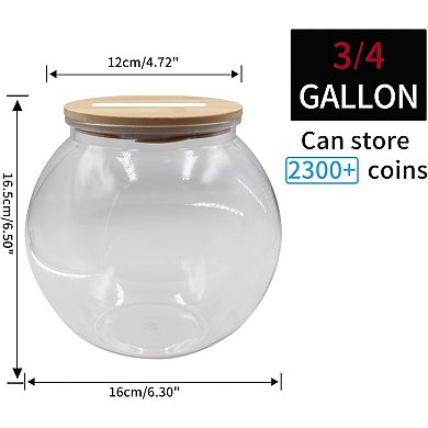 Great Ambitions Large Clear Coin Bank Jar with Slotted Lid,3/4 Gallon Plastic Money Tip Change