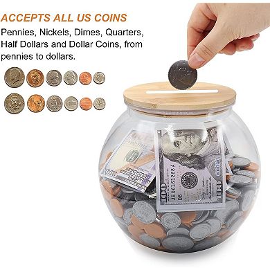 Great Ambitions Large Clear Coin Bank Jar with Slotted Lid,3/4 Gallon Plastic Money Tip Change