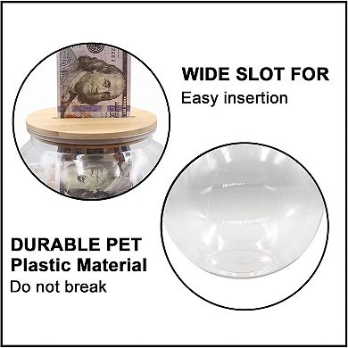 Great Ambitions Large Clear Coin Bank Jar with Slotted Lid,3/4 Gallon Plastic Money Tip Change