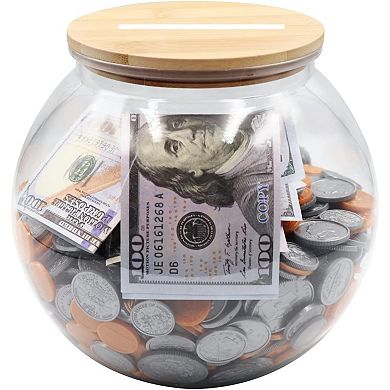Great Ambitions Large Clear Coin Bank Jar with Slotted Lid,3/4 Gallon Plastic Money Tip Change