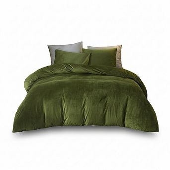 King Olive Green Flannel Duvet Cover, Ultra Soft & Breathable Luxury Velvet Set