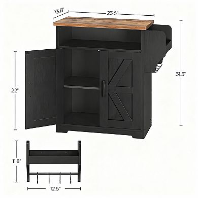 Farmhouse Coffee Bar Cabinet with Adjustable Shelf and Hooks
