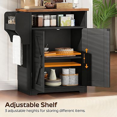 Farmhouse Coffee Bar Cabinet with Adjustable Shelf and Hooks