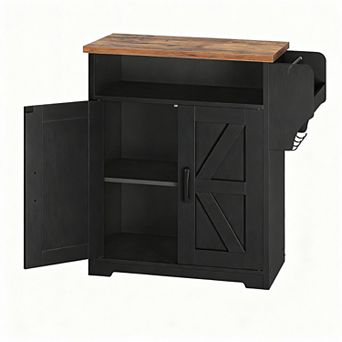Farmhouse Coffee Bar Cabinet with Adjustable Shelf and Hooks