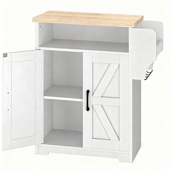 Farmhouse Coffee Bar Cabinet with Adjustable Shelf and Hooks