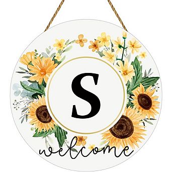 Letter S Sunflower Wreath Wooden Welcome Front Door Decor