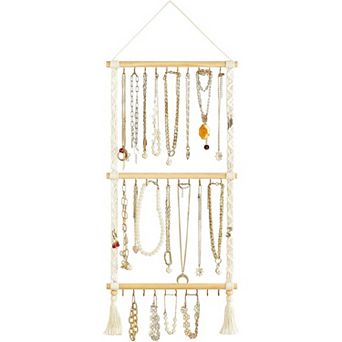 Great Ambitions Macrame Jewelry Organizer Wall Hanger, 30 Hooks, No Jewelry Included