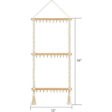 Great Ambitions Macrame Jewelry Organizer Wall Hanger, 30 Hooks, No Jewelry Included