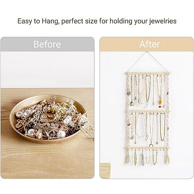 Great Ambitions Macrame Jewelry Organizer Wall Hanger, 30 Hooks, No Jewelry Included