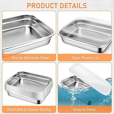 8-Piece Large Stainless Steel Food Storage Containers with Leakproof Lids, Reusable