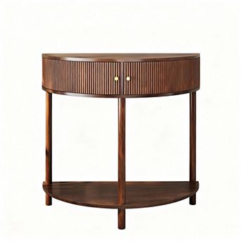 Boho Rattan Half Moon Console Table with Storage for Entryway