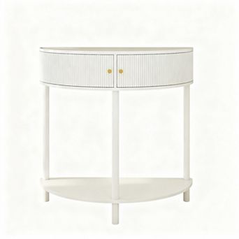 Boho Rattan Half Moon Console Table with Storage for Entryway