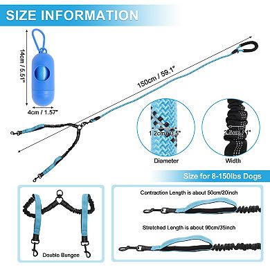 Double Dog Leash, Hands-Free Dual Dog Leash with Comfortable Padded Handle, Adjustable Length, 1 Set