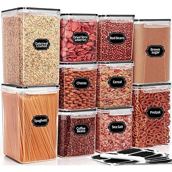 10 pc Airtight Food Storage Containers Set with Lids, Labels, and Marker for Pantry