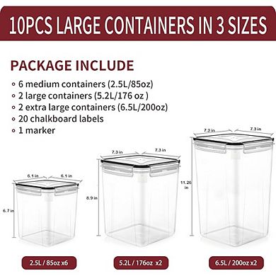 10-Piece Airtight Food Storage Containers Set with Lids, Labels, and Marker for Pantry