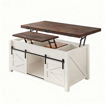 Farmhouse Lift-Top Coffee Table with Barn Doors & Storage