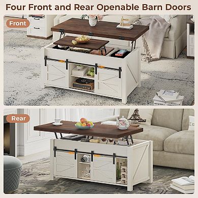 Farmhouse Lift-Top Coffee Table with Barn Doors & Storage