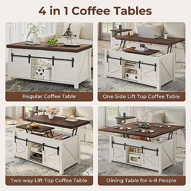 Farmhouse Lift-Top Coffee Table with Barn Doors & Storage