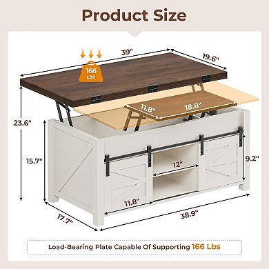 Farmhouse Lift-Top Coffee Table with Barn Doors & Storage