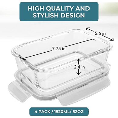 4-Piece Glass Food Storage Containers with Airtight Lids, BPA-Free