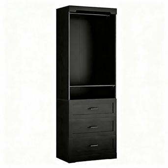 Freestanding Closet System with 3 Drawers, Adjustable Shelves, Hanging Rod, and Mobile Design