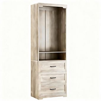 Freestanding Closet System with 3 Drawers, Adjustable Shelves, Hanging Rod, and Mobile Design
