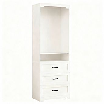Freestanding Closet System with 3 Drawers, Adjustable Shelves, Hanging Rod, and Mobile Design