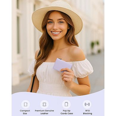 Genuine Leather Wallet Card Holder with Pop Up and RFID Blocking