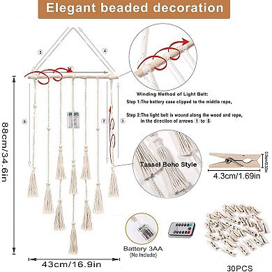 Great Ambitions Hanging Photo Display Wall Decor, Picture Frame Collage Board with Light 30 Clip