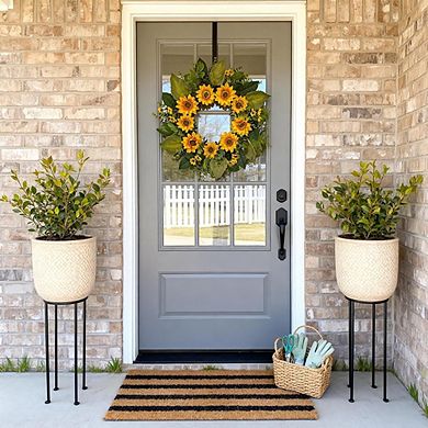 24" Sunflower Wreath for Front Door with Greenery, Ferns & Boxwood Spring & Summer Farmhouse Decor