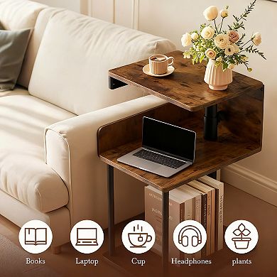 Adjustable Height Swivel Side Table with Storage for Living Room