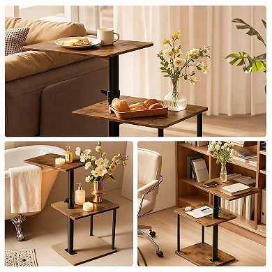 Adjustable Height Swivel Side Table with Storage for Living Room