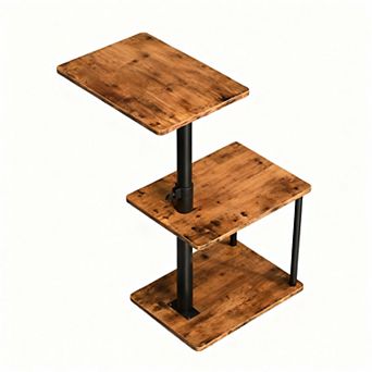 Adjustable Height Swivel Side Table with Storage for Living Room