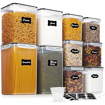 10 pc Airtight Flour & Sugar Storage Containers with Lids, BPA-Free, Black