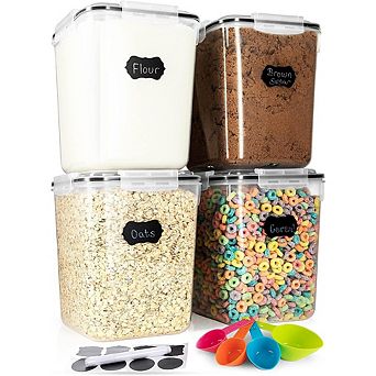 Flour & Sugar Storage Containers 4-Pack, 5.3L Airtight Kitchen and Pantry Canisters
