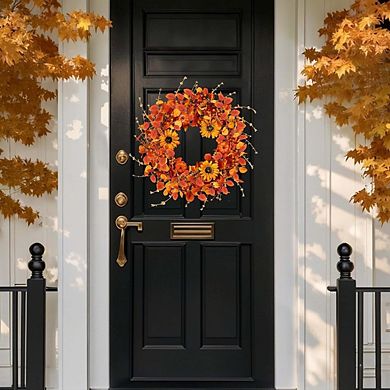 22in Fall Wreath with Pumpkin, Sunflowers, Eucalyptus & Berries Autumn Front Door Decor