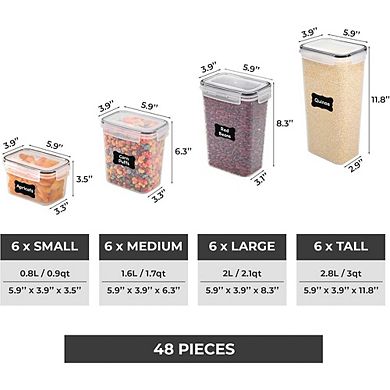 48-Piece Airtight Kitchen Storage Containers with Lids, Labels, Marker & Measuring Spoons