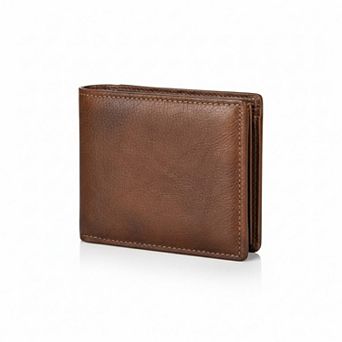 Genuine Leather Bifold Wallet with RFID Blocking and Multiple Pockets