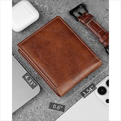 Genuine Leather Bifold Wallet with RFID Blocking and Multiple Pockets