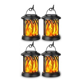 Great Ambitions 4 Pack Solar Lanterns Outdoor Waterproof Hanging Flame Lights for Patio & Yard