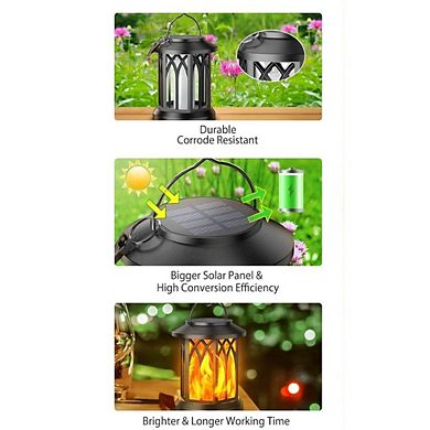 Great Ambitions 4 Pack Solar Lanterns Outdoor Waterproof Hanging Flame Lights for Patio & Yard
