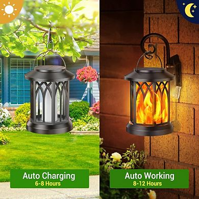 Great Ambitions 4 Pack Solar Lanterns Outdoor Waterproof Hanging Flame Lights for Patio & Yard