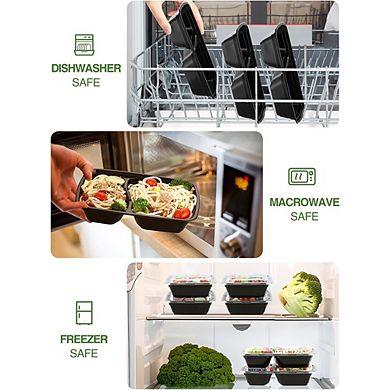 32 oz 2-Compartment Meal Prep Containers, 60-Piece Plastic Food Storage Set