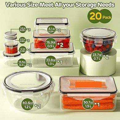 40-Piece Airtight Food Storage Containers with Lids, Leakproof & Reusable
