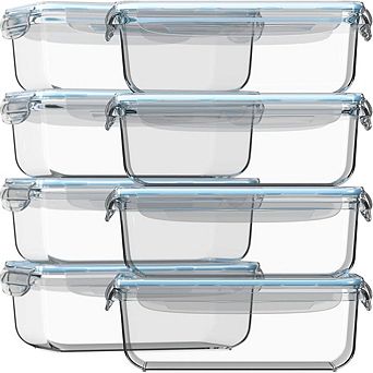 16 pc Glass Meal Prep Containers with Lids, Airtight, Leakproof, Freezer to Oven Safe