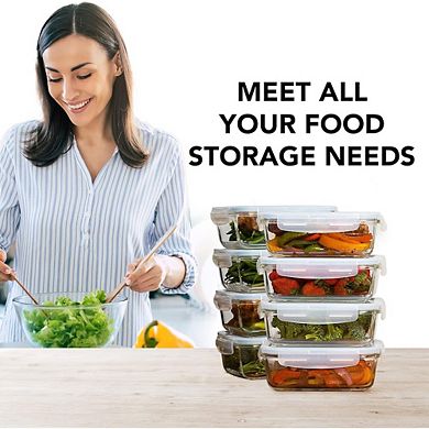 16-Piece Glass Meal Prep Containers with Lids, Airtight, Leakproof, Freezer to Oven Safe