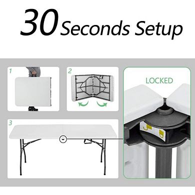 Great Ambitions 6FT Picnic Table Folding Table Camping Table Plastic Table Fold Up Table Lock